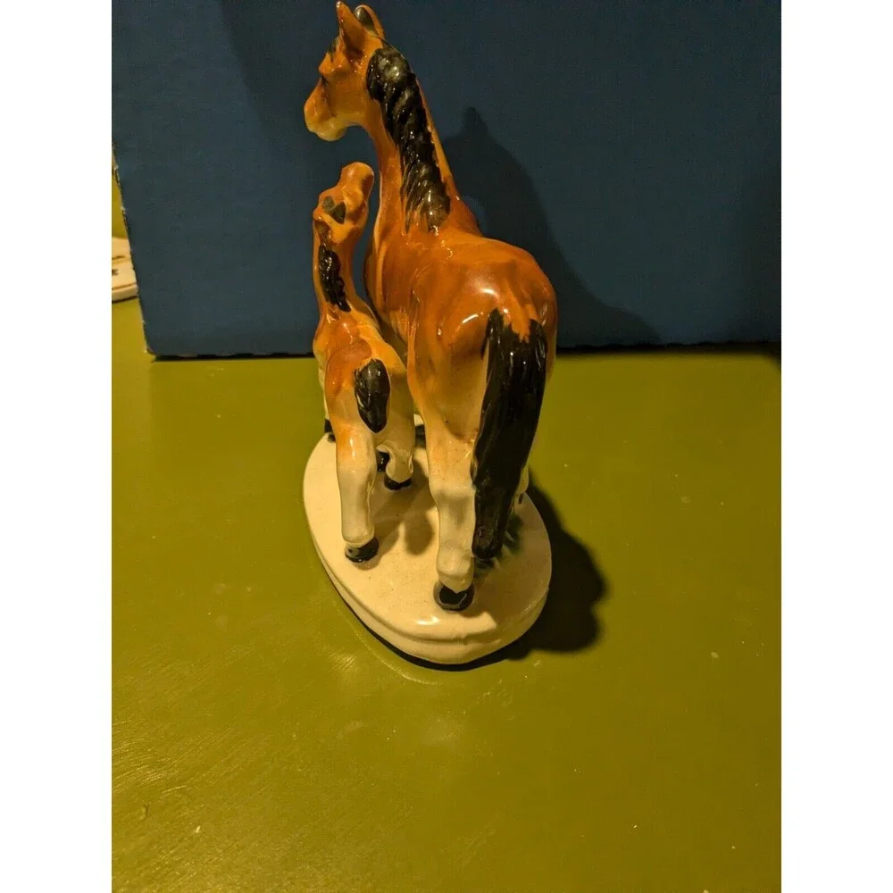 Vintage Horse Figurine Mare And Foal Ceramic Base 7” X 6”